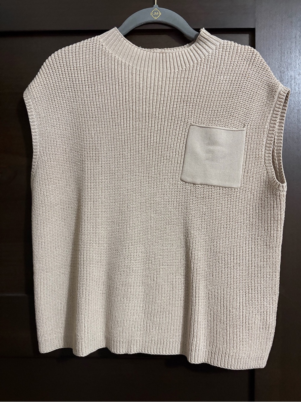 Sleeveless Knit Top with Pocket in Light Beige
